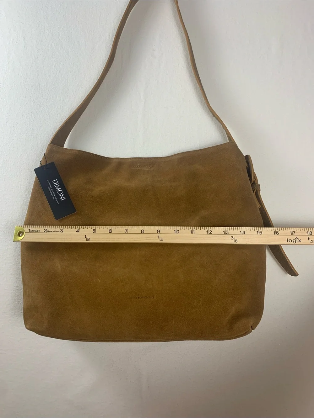 Dimoni Made in Spain Suede Hobo Shoulder Bag Tobacco Brown Adjustable Strap